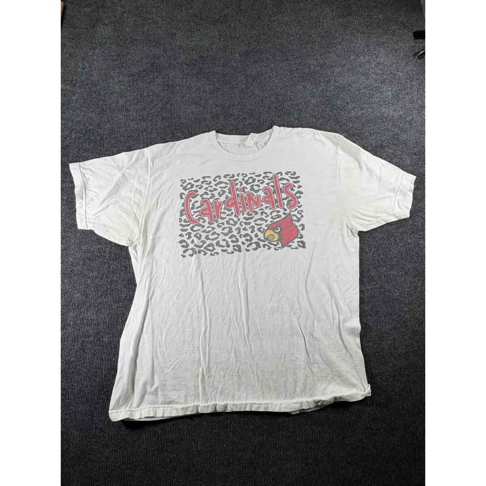 Tultex Cardinals Leopard Print Graphic T-Shirt White XL Short Sleeve Crewneck
